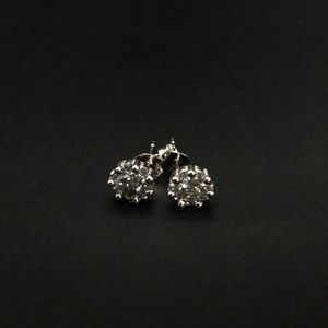 Silver Flower Earrings with Diamonds